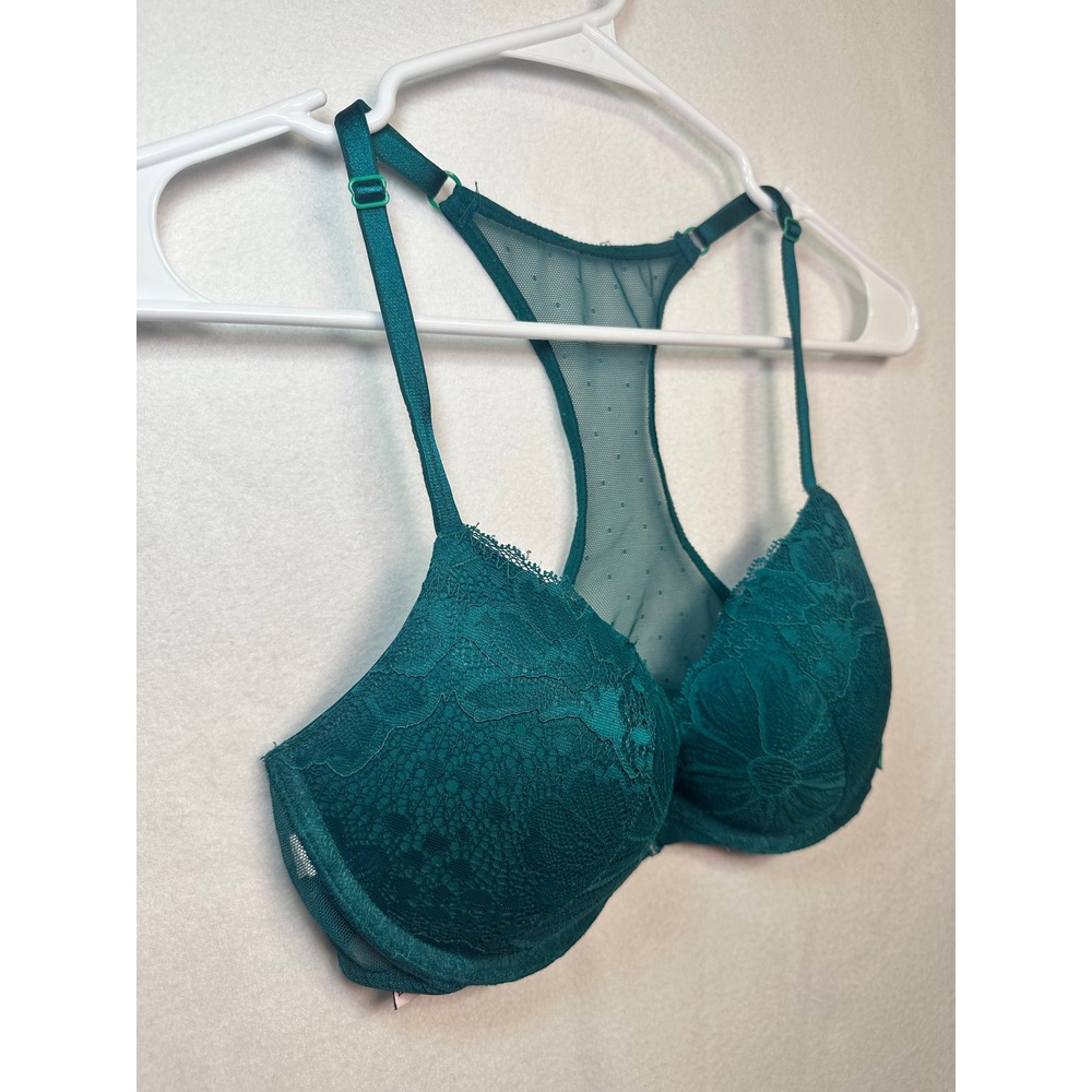 Victorias‎ Secret Emerald Green Lace Push-Up Bra Front Close Racerback 32D - Picture 2 of 8